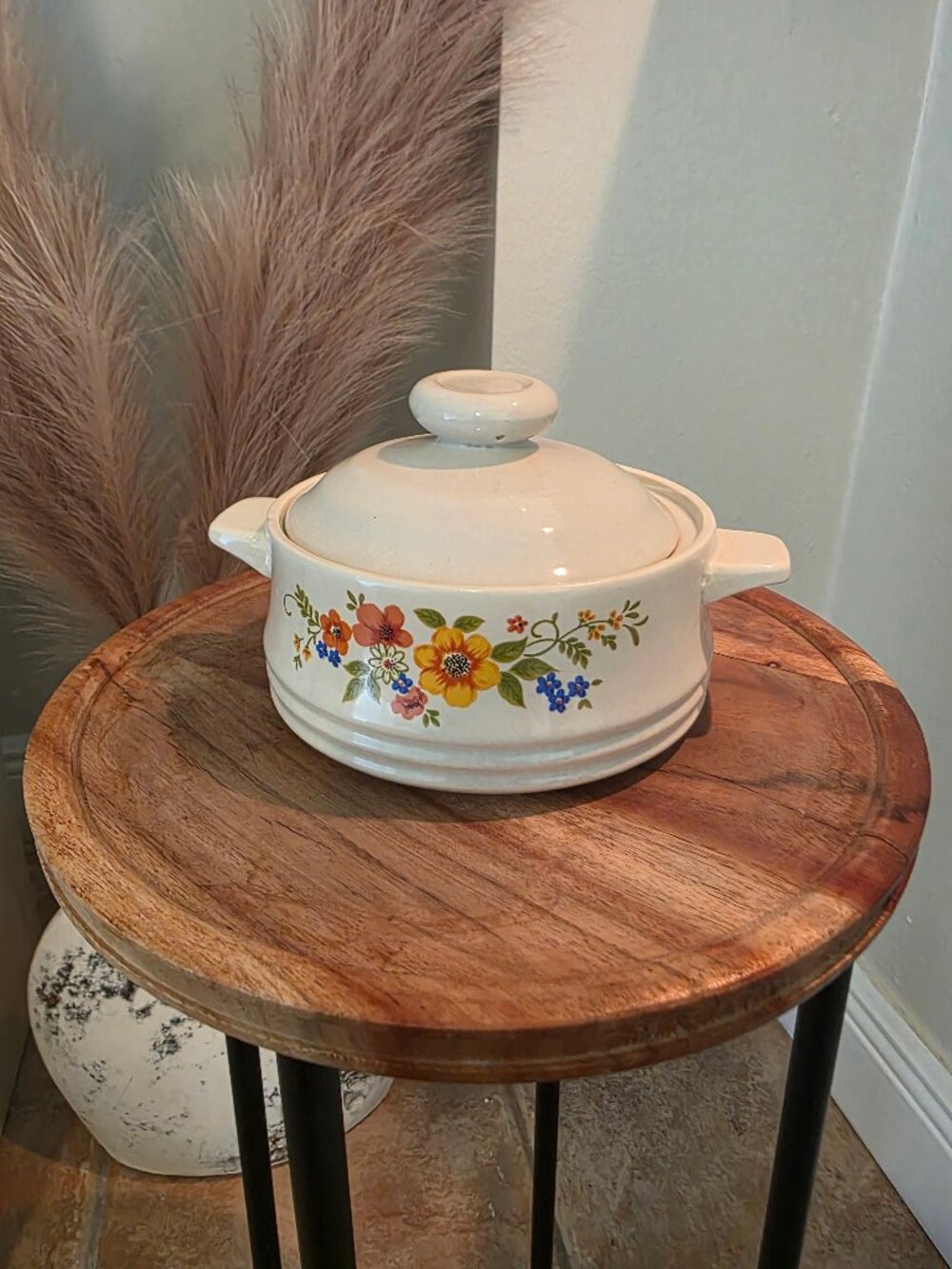 Vintage 1980 Sweet Flowers Bake Serve n Store Stoneware Casserole Dish Lid